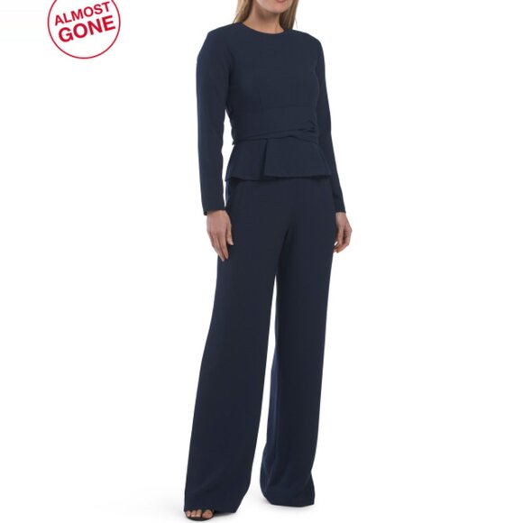 DRESS THE POPULATION Navy Andreas Long Sleeve Top With Pants Set